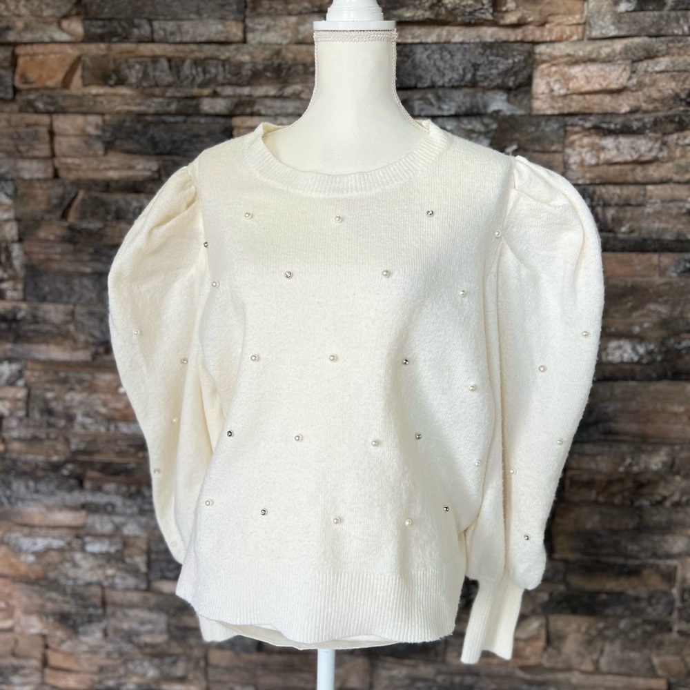 A New Day Ivory Knit Top with Pearl Details